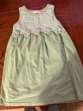Maggie & Zoe Light Green Striped Tank Dress with Floral Trim